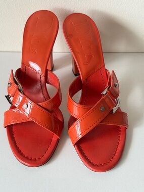 Christian Dior Orange Patent Leather Sandals Mules Sandals Size 36.5 Made Italy